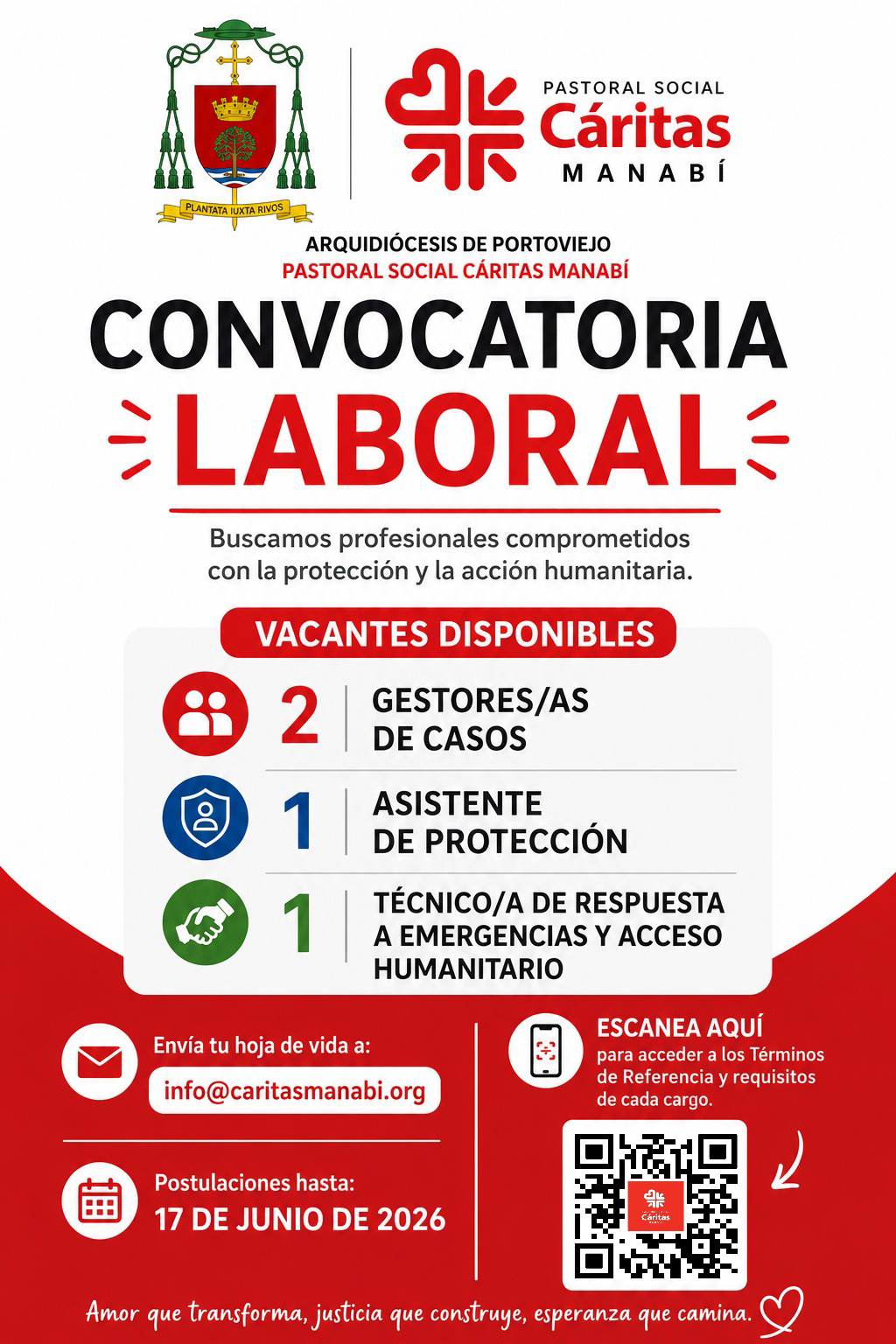 Convocatoria laboral Cáritas Manabí 2026